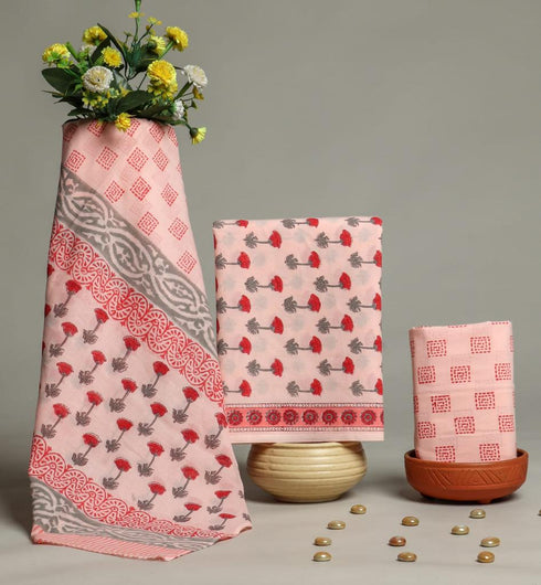 Buti Print Cotton Suit Set with Mulmul Dupatta (PRMUL94)